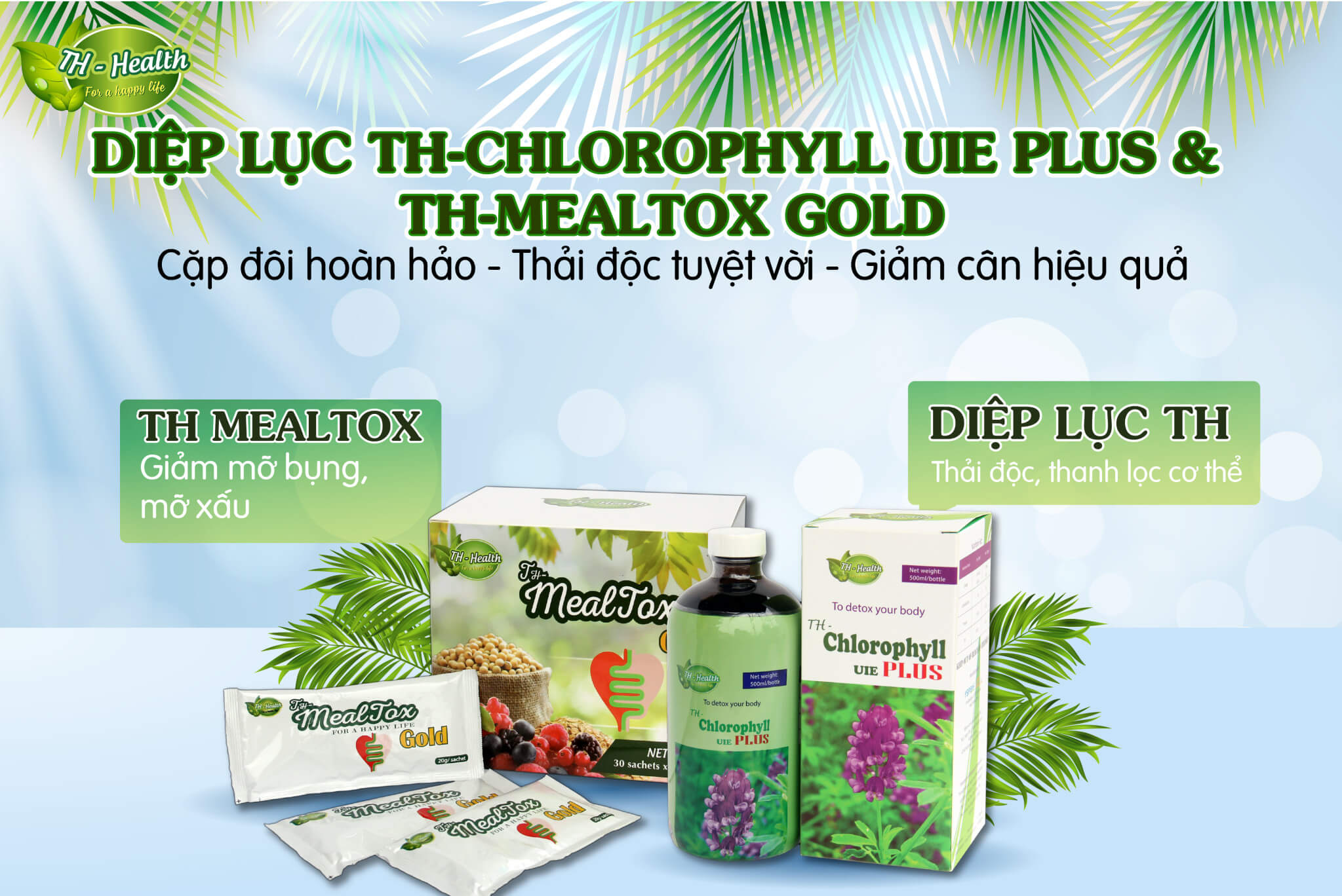 Combo bộ đôi thải độc giảm cân TH Health - Diệp lục và Mealtox