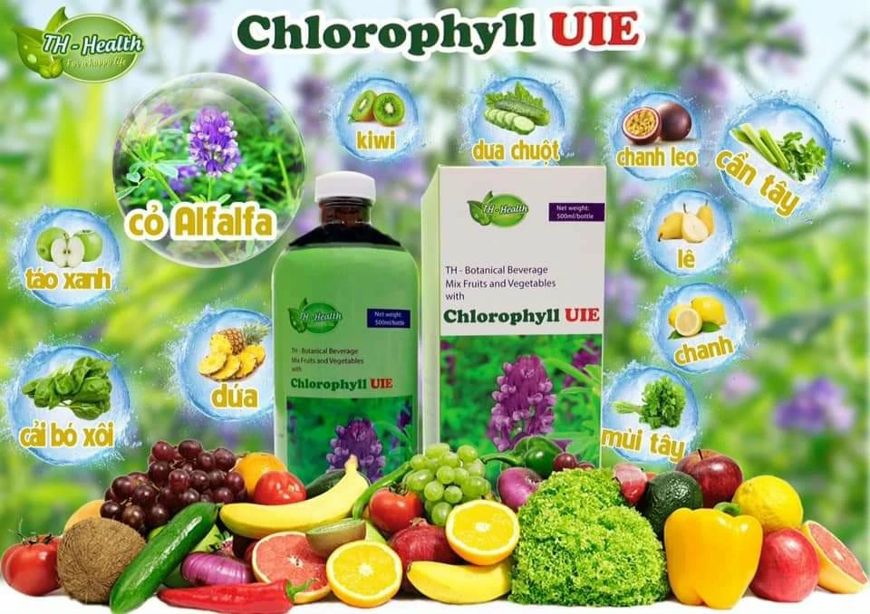 Diệp lục TH-Chlorophyll UIE Plus (Diệp lục TH Health) kết hợp thêm 10 loại hoa quả và rau xanh