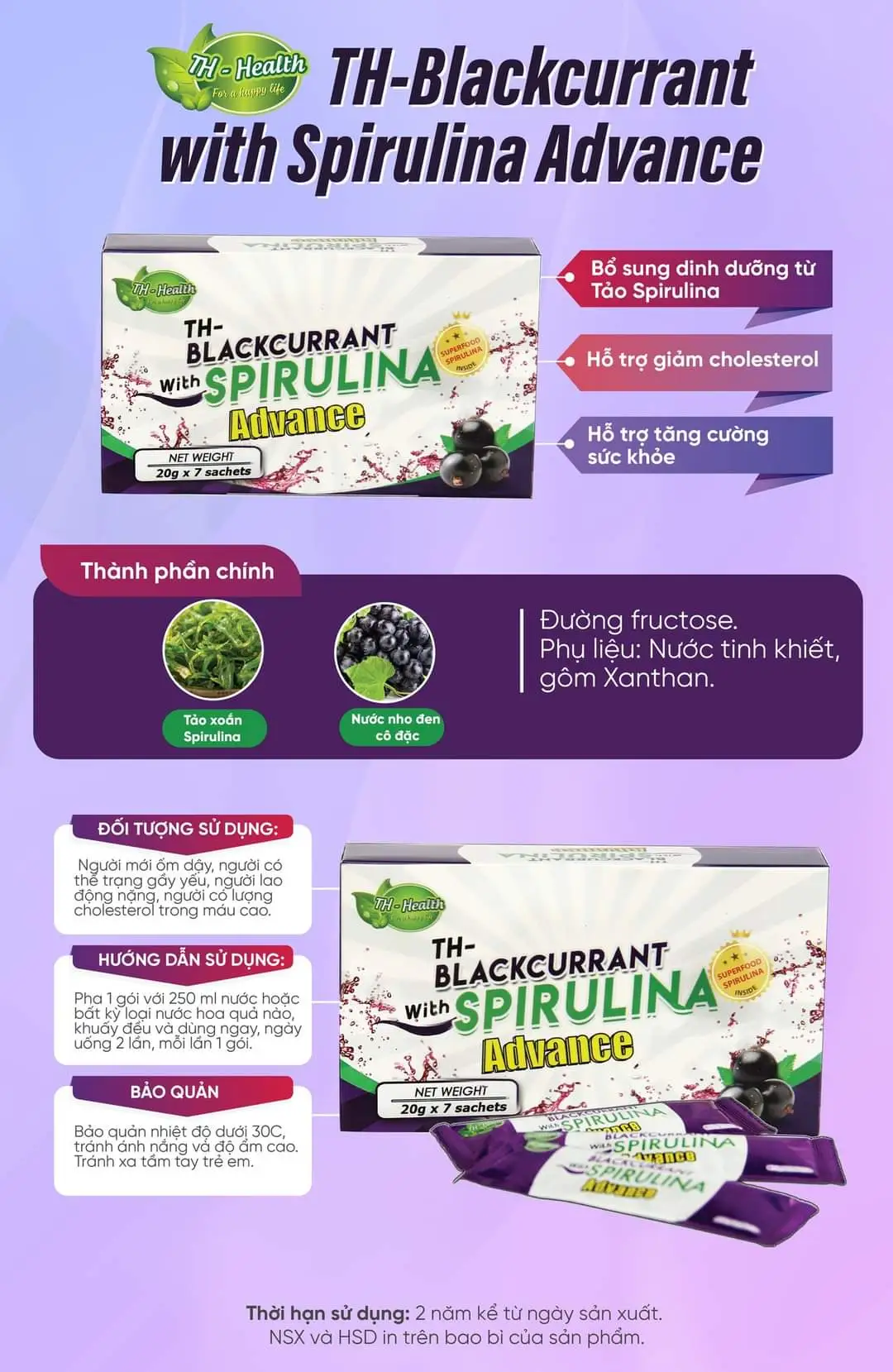 TH-Blackcurrant with Spirulina Advance - Tảo Spirulina TH Health - Sự kết hợp giữa tinh chất tảo tự nhiên và quả mọng lý chua đen