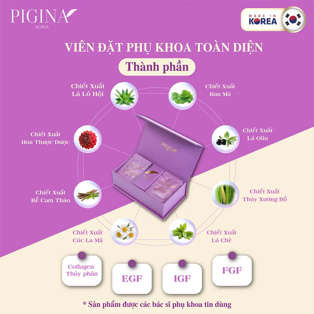 Thành phần Viên đặt phụ khoa Pigina (Set tối ưu 18 viên) chính hãng giá tốt - Kuchen Vietnam