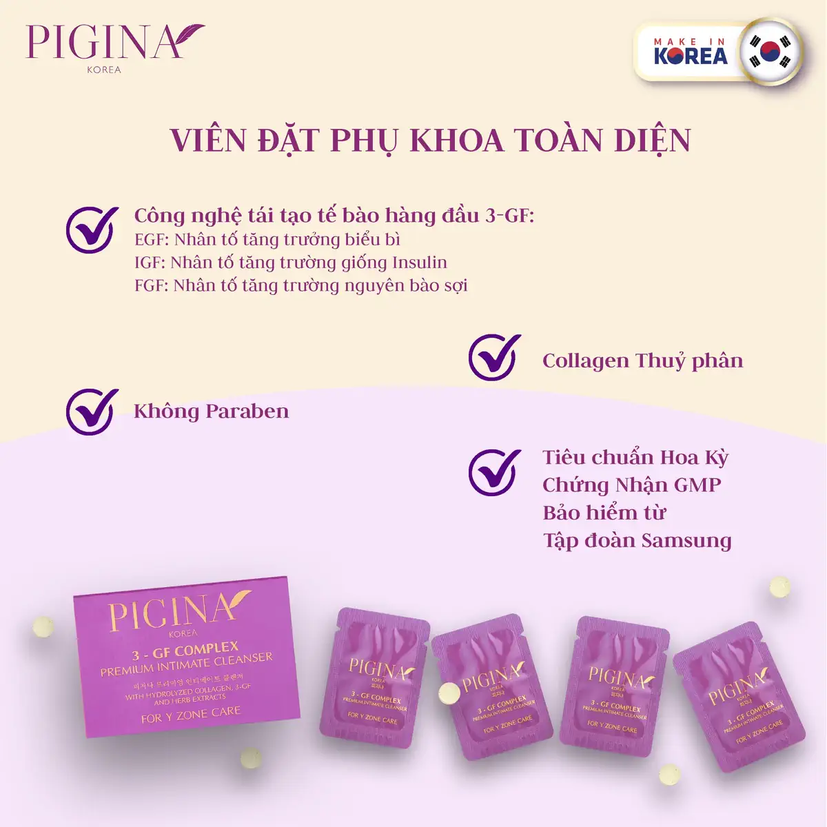 Ưu điểm viên đặt phụ khoa phụ nữ Pigina chính hãng giá tốt - Kuchen Vietnam