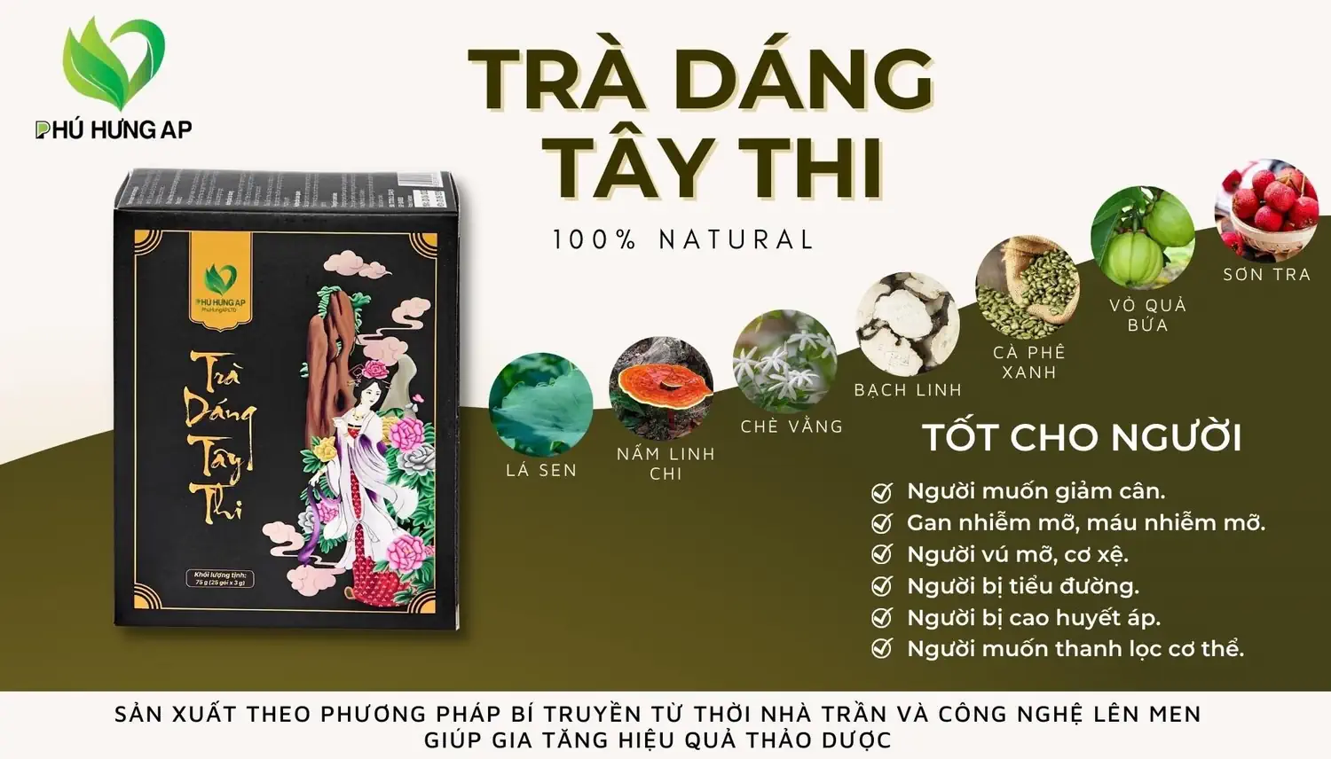 Thành phần và công dụng Trà Dáng Tây Thi AP Phú Hưng chính hãng giá tốt - Kuchen Vietnam