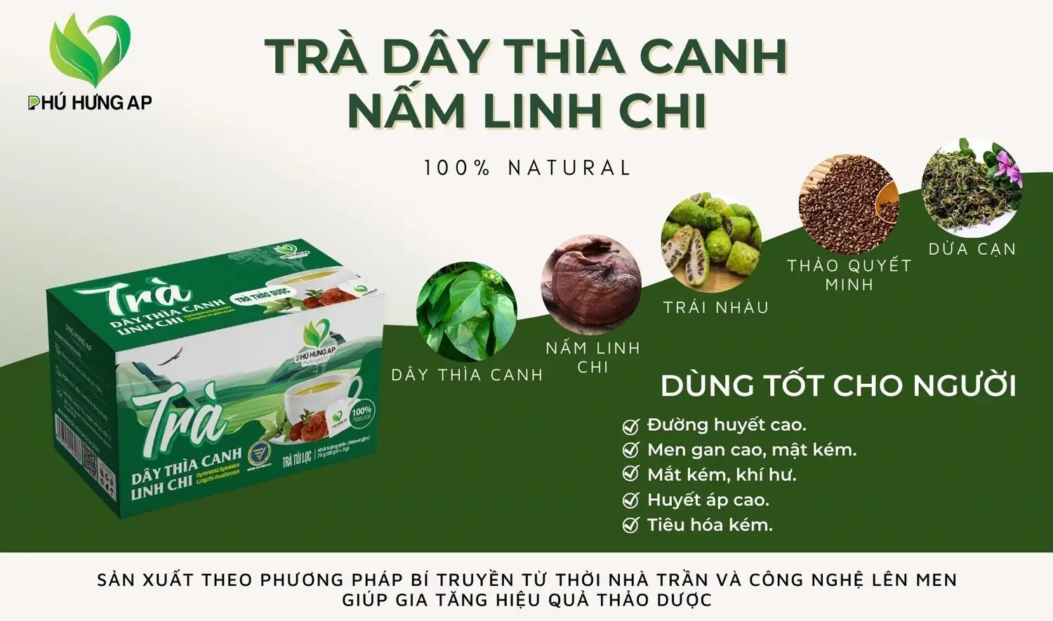 Thành phần và công dụng Trà Dây Thìa Canh Linh Chi AP Phú Hưng chính hãng giá tốt - Kuchen Vietnam