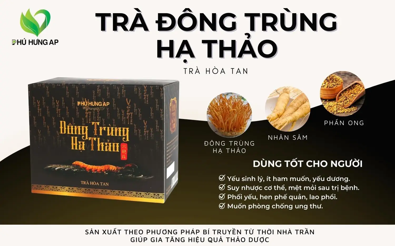 Thành phần và công dụng Trà hòa tan Đông Trùng Hạ Thảo chính hãng giá tốt (Phú Hưng AP) - Kuchen Vietnam