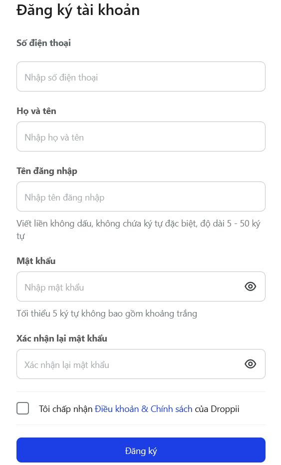 Form đăng ký làm đại lý Droppii chính thức