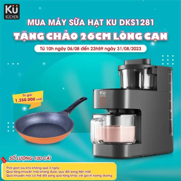 Mua 01 Máy Sữa Hạt đa Năng Ku Dks1281 Tặng 01 Chảo Cam Chống Dính Vulcan Stone Kuchen 26cm