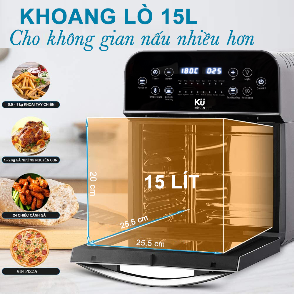 Khoang lò 15L cho không gian nấu nhiều hơn