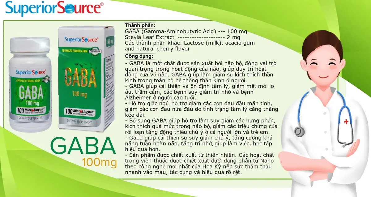 Thành phần và công dụng thực phẩm bổ sung GABA 100mg - Superior Source (1)