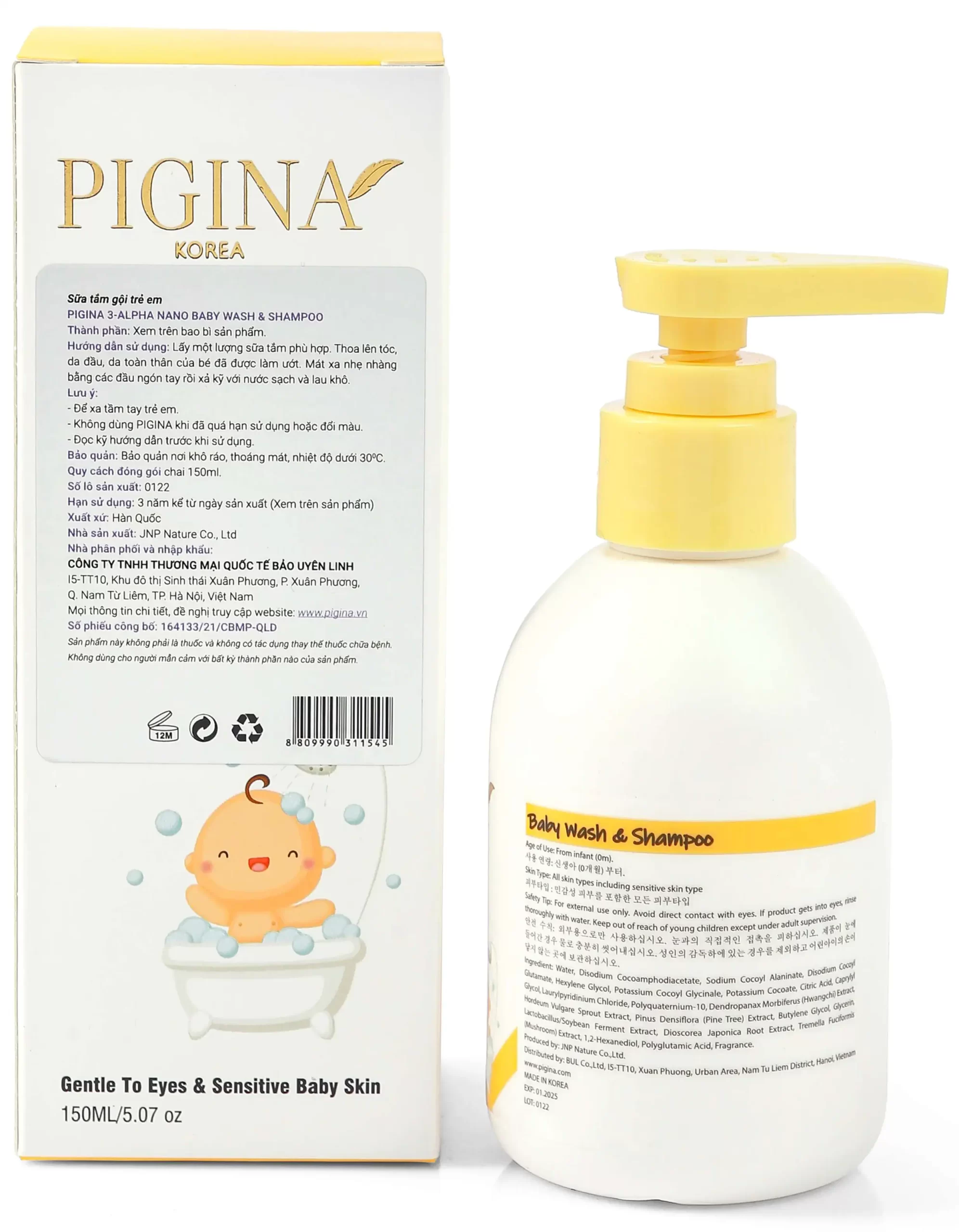 Thông tin hộp Sữa tắm gội toàn thân cho bé Pigina Baby Wash & Shampoo chính hãng giá tốt - Kuchen Vietnam