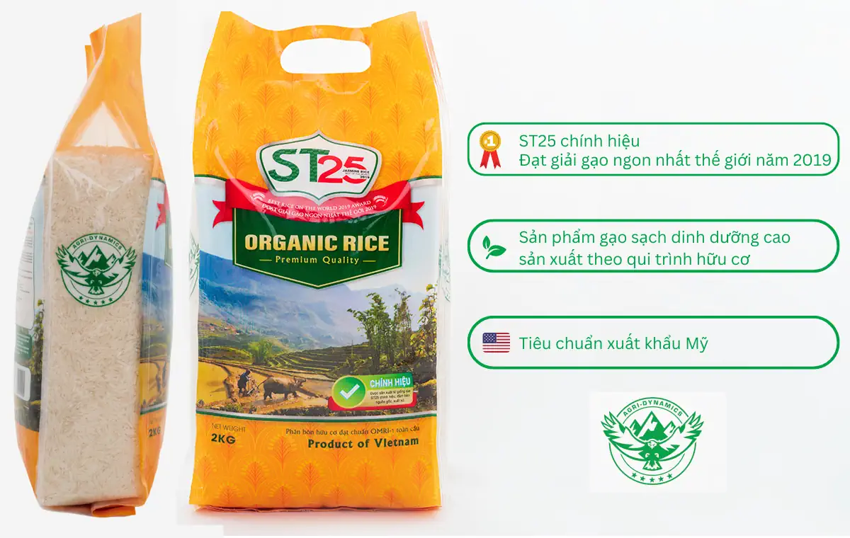 Gạo ST25 hữu cơ - ST25 organic rice AGRI-DYNAMICS đạt giải gạo ngon nhất thế giới 2019