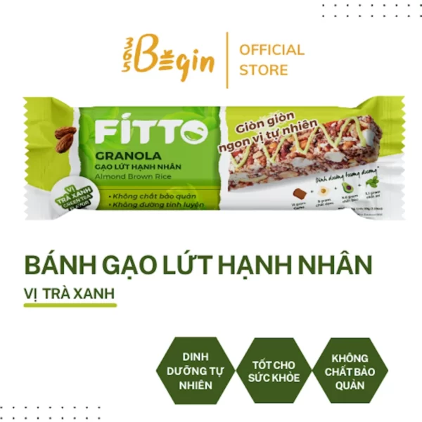 Thanh Gạo Lứt Hạnh Nhân Fitto Vị Trà Xanh - Fitto Granola Almond Brown Rice Chocolate Matcha Flavor