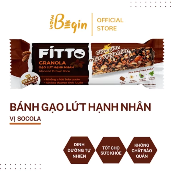 Thanh Gạo Lứt Hạt Fitto Vị Socola - Fitto Granola Almond Brown Rice Chocolate Flavor